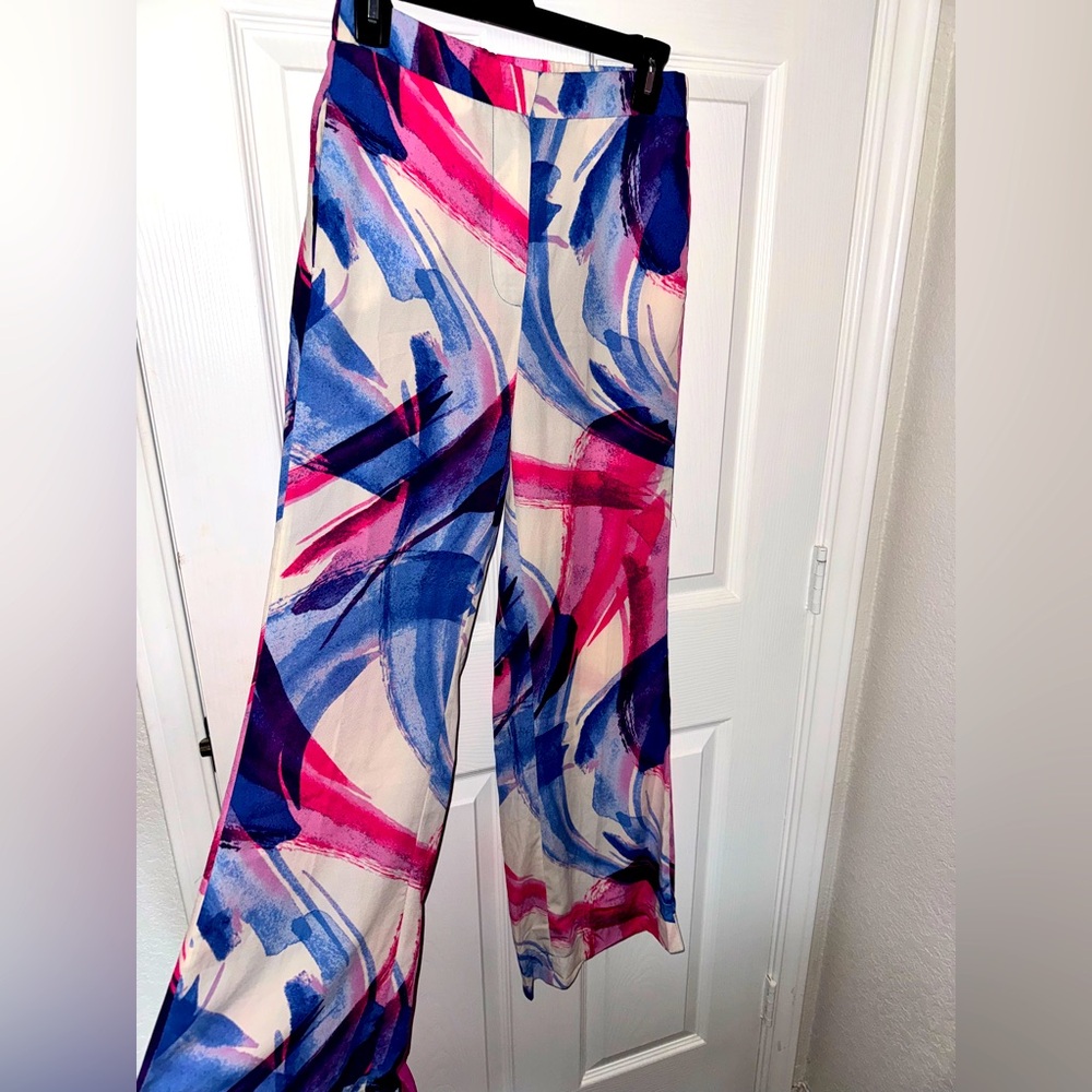 Colorful dress wide leg pants size small